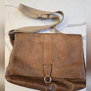 Vintage Brown Leather Men's Messenger Bag Crossbody Canvas Straps